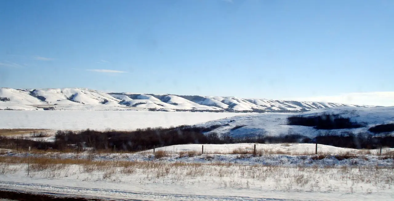 Snowy Qu'Appelle Valley hills in winter