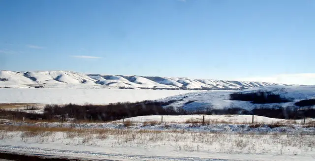 Snowy Qu'Appelle Valley hills in winter